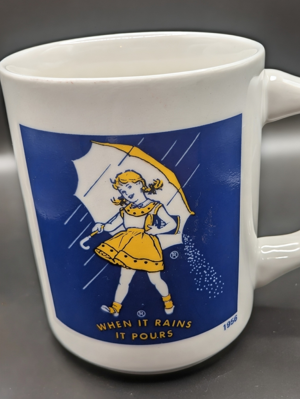 Morton Salt Girl "When It Rains It Pours" 1956 Ceramic Drinking Mug